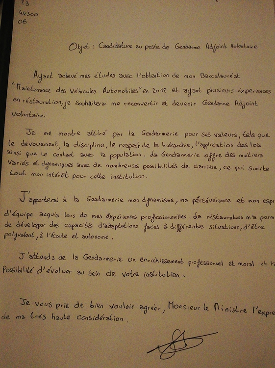 lettre de félicitation gendarmerie